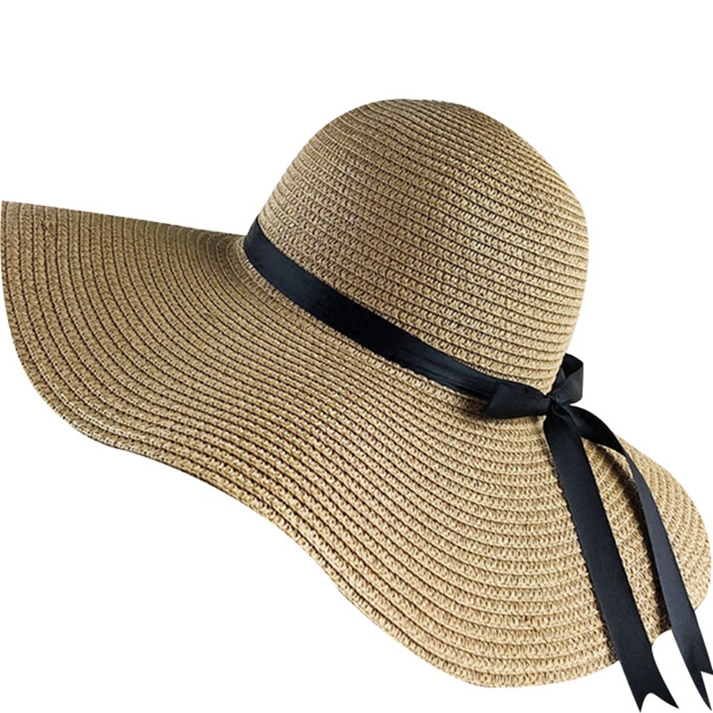 Women'S Folding Wide Brim Straw Hat With Bow 3